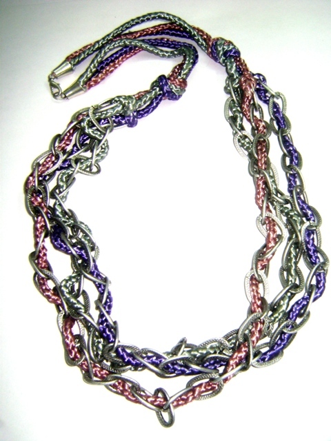 Necklace - Metal and Cord, 45cm, Purple | Layered Style, Clasp Fastener, Durable Multicolored Accessory