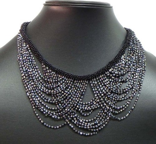Necklace - Glass Beads, 16 Inches, Black | Adjustable Fastening, Elegant Design, Durable Material, Stylish Accessory