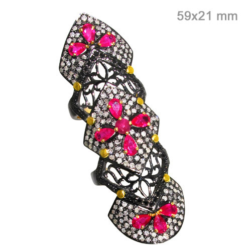 Pave Diamond Ruby Gold Ring