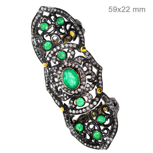 Pave Diamond Emerald Knuckle Ring