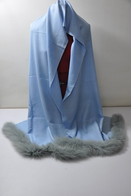 Carolina Blue Pashmina Shawl With Fur