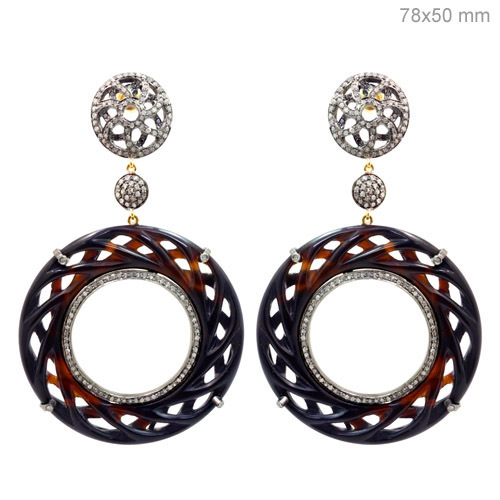Gold Pave Diamond Onyx Earrings