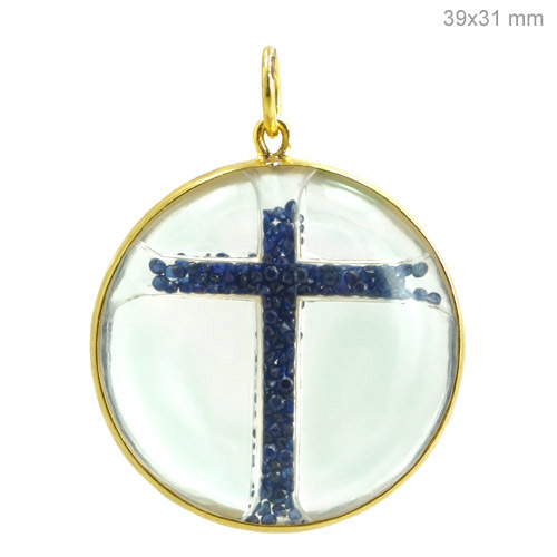 Blue Sapphire Crystal Gold Pendant