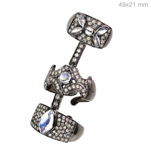 Sterling Silver Pave Diamond Moonstone Ring