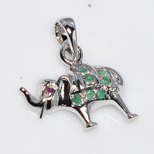 925 Sterling Silver Emerald Elephant Pendant