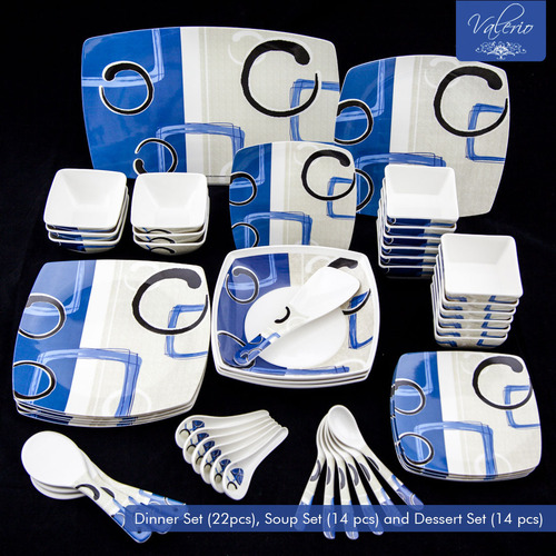 Valerio - Picasso Square Melamine 50 Pcs Combo (Soup Set, Dinner Set And Desert Set)