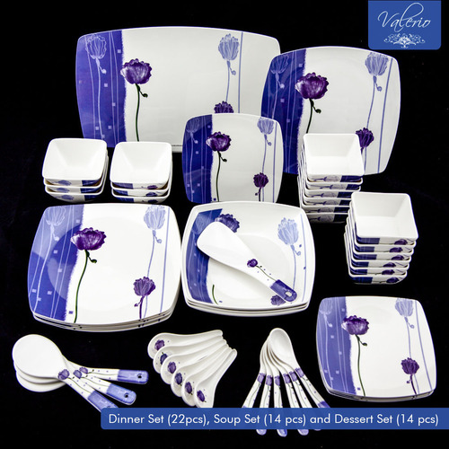 Valerio - Monet Square Melamine 50 Pcs Combo 16.5"x10.8"x10" Purple Durable Lightweight Dishwasher-Safe Set