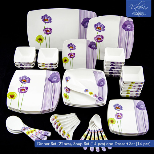 Valerio - Rousseau Square Melamine 50 Pcs Combo (Soup Set Dinner Set And Desert Set)