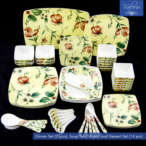 Valerio - Botticelli Square Melamine 50 Pcs Combo (Soup Set, Dinner Set And Desert Set)