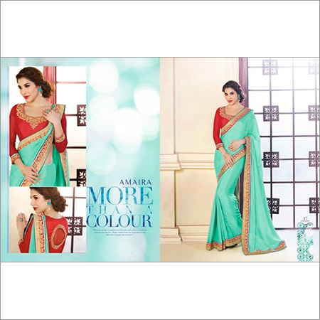 Satin Chiffon Sea Green Saree