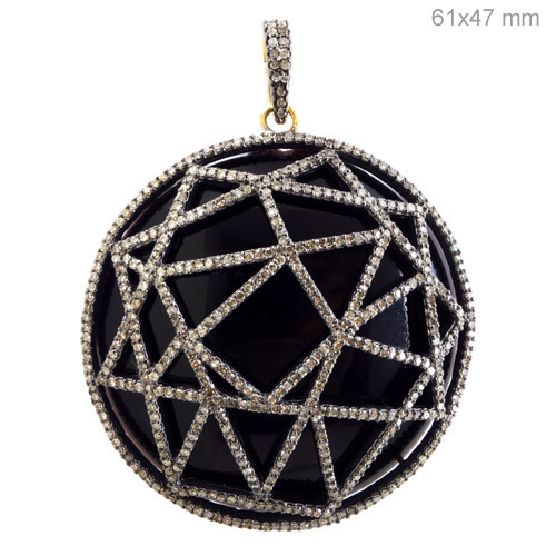 Onyx Pave Diamond Gold Pendant