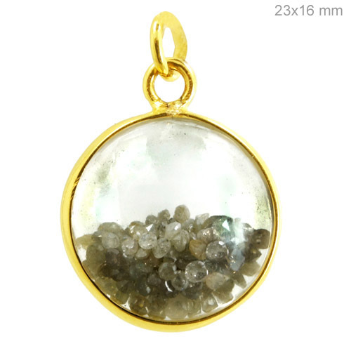 Diamond Crystal Gold Pendant - 14k Gold, 23x16mm, Crystal Color Stone, 2ct Diamond, Elegant Design