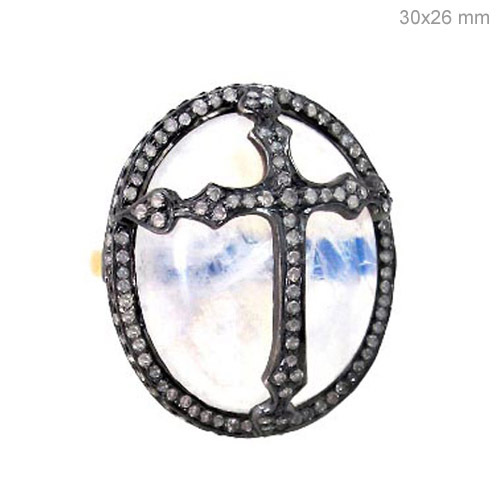 Gold Diamond Moonstone Cross Ring