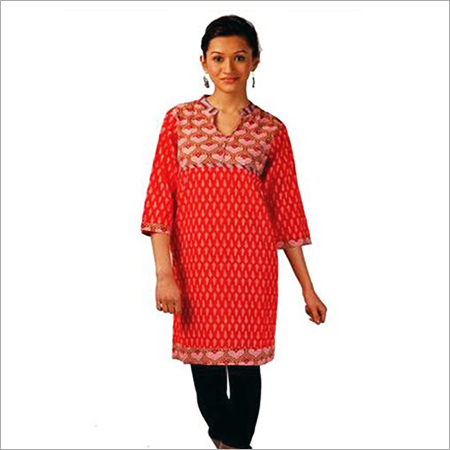 Ladies Cotton Dresses - Cotton, Size S-XL, 36 Inch, Red | Soft, Breathable Fabric, V-Neck, 3/4 Sleeve, Comfortable Fit
