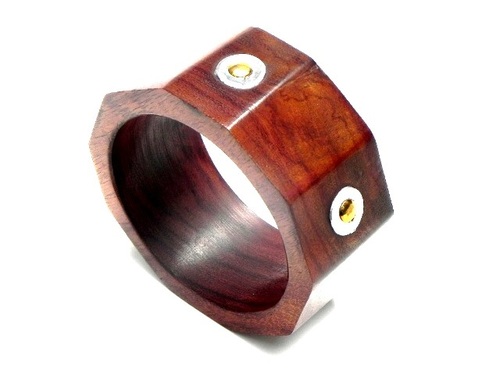Bangles - Wood & Metal, 60x50mm, Dark Red | Handcrafted Octagonal Lightweight Stylish Accessory