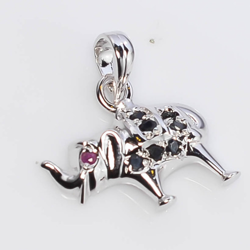 925 Sterling Silver Sapphire Elephant Pendant