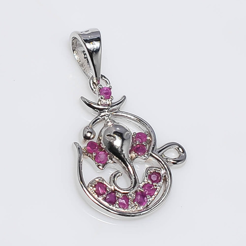 925 Sterling Silver Ruby Om + Ganesha Pendant