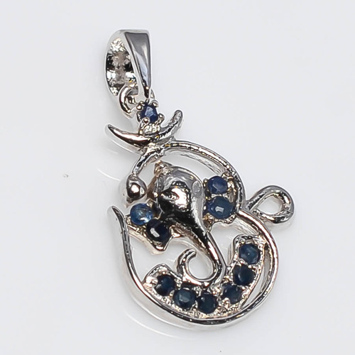 925 Sterling Silver Sapphire Om + Ganesha Pendant