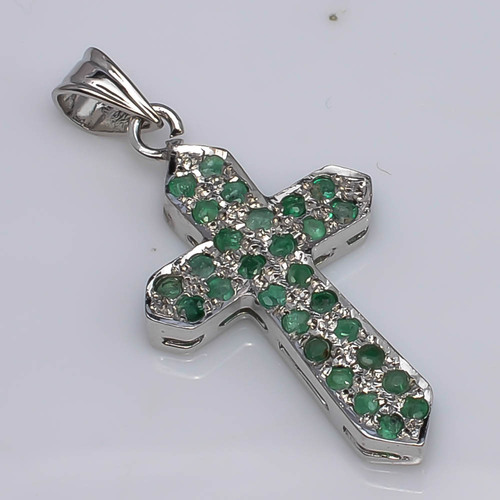 925 Sterling Silver Emerald Cross Pendant