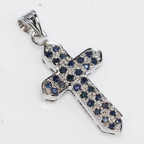 925 Sterling Silver Sapphire Cross Pendant
