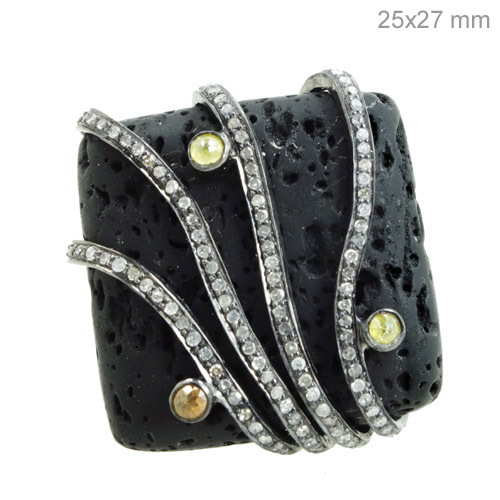 Diamond Black Tourmaline Silver Ring