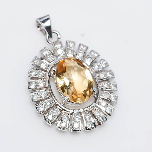 925 Sterling Silver Golden Topaz & Zicone Gemstone pendant