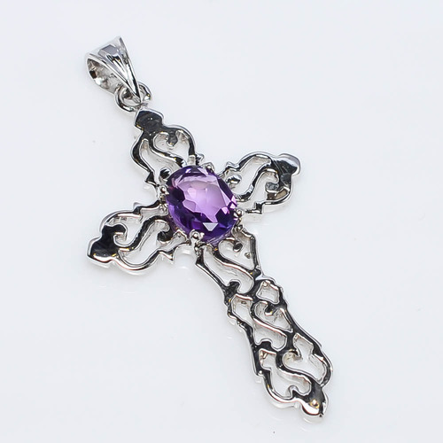 925 Sterling Silver Amethyst Gemstone Cross pendant