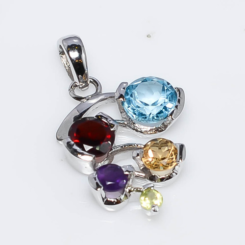 925 Sterling Silver Multi Semi-Precious Gemstone Pendant