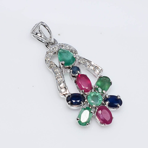 925 Sterling Silver Pendant 20-40mm, Ruby Emerald Sapphire CZ Gemstones, Handmade Polished Design