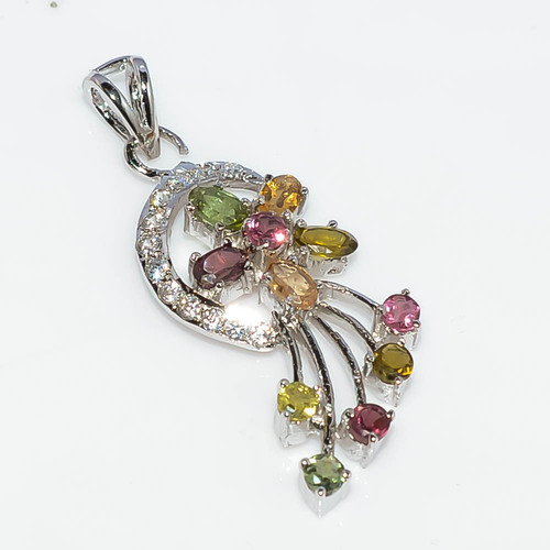 925 Sterling Silver Tourmaline & Zircon Gemstone Pendant