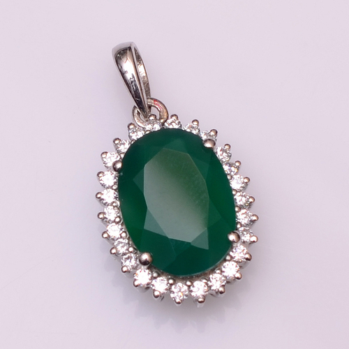925 Sreling silver Green Onyx & Zircon Gemstone pendant