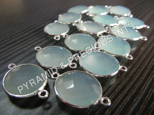15 टुकड़ा Lot Of Aqua Chal. Bezel Set Connector