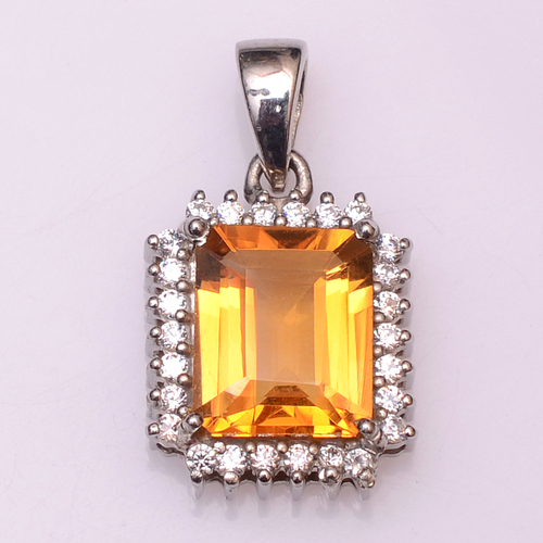 925 sterling silver Golden Topaz & Zircon gemstone pendant