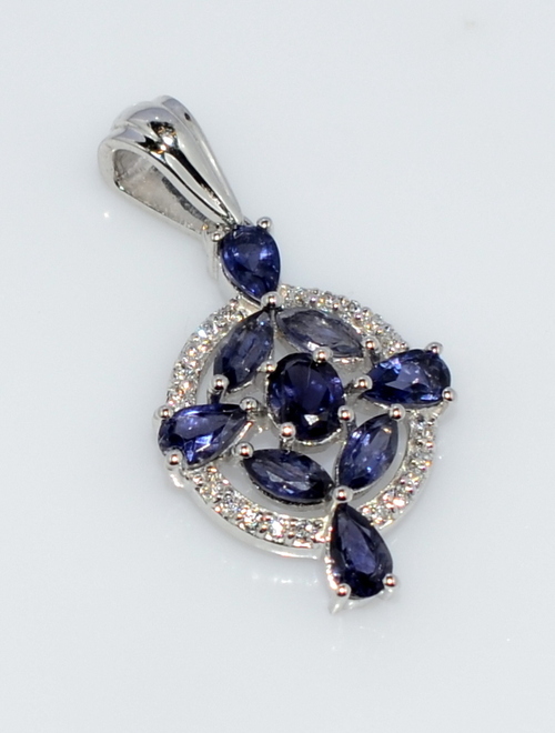 925 Sterling Silver Water sapphire & zircon Gemstone pendant