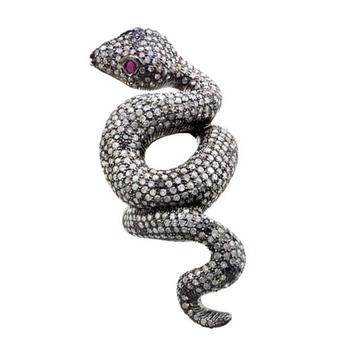 Snake Diamond Ruby Silver Ring