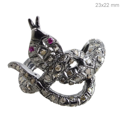 Pave Diamond Ruby Silver Ring