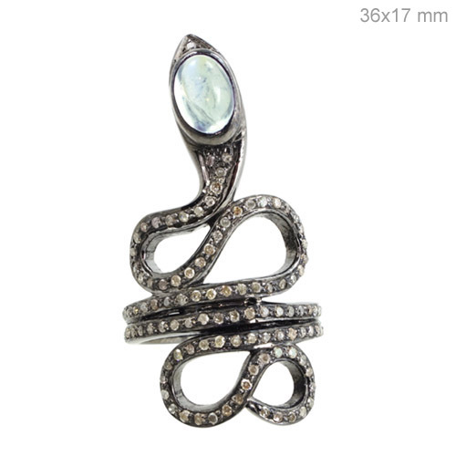 Moonstone Diamond Silver Snake Ring