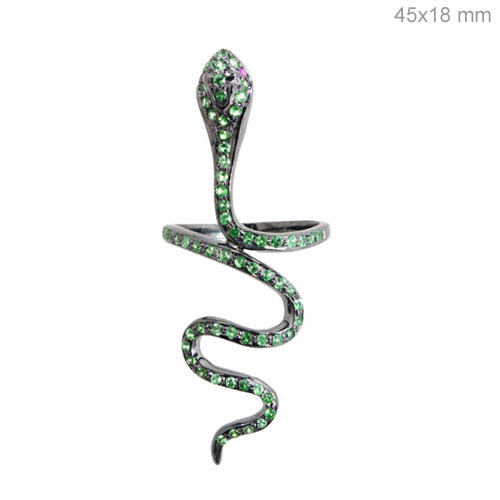 Tsavorite Ruby Silver Snake Ring