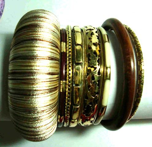 Bangle Sets - Silk, Wood, Metal, 2-3 Inch Diameter, Brown | Stylish Design, Multiple Colors, Elegant Look, 8 Pieces