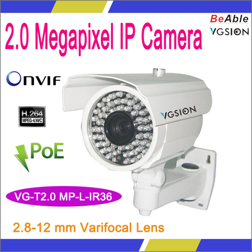 2.0 MP Indoor & Outdoor IP Camera - 1920x1080p Full HD 2.8-12mm Varifocal Lens 36 IR LEDs 50m IR Distance POE Option Motion Detection