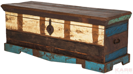 Rustic Furniture - Reclaimed Wood, 48x16x18 Inches, Multi-Color Paint | Durable, Hand-Painted, Spacious Storage, Metal Accents