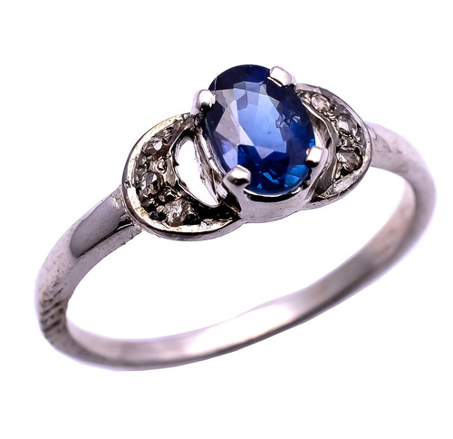 925 Sterling Silver Blue Sapphire & Diamond Gemstone ring