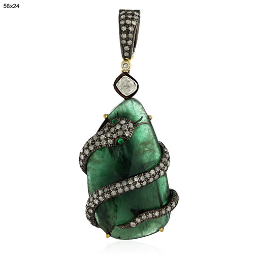 18 k Gold Diamond Gemstone Pendant Jewelry - 18k Gold, 56x23 mm, Emerald 22.45 Ct, Diamond 1.07 Ct | Elegant Design, Luxury Gemstone, Party Wear