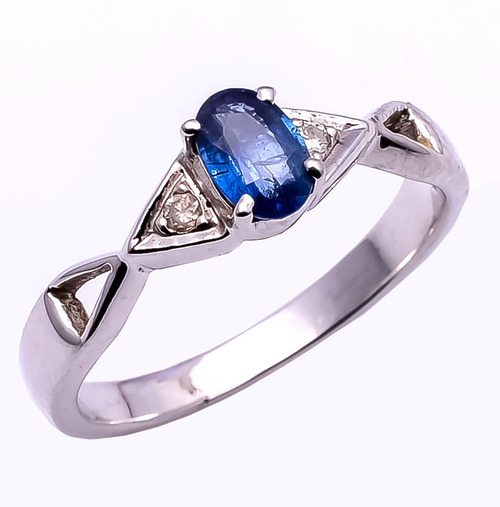 925 Sterling Silver Blue Sapphire & Diamond Gemstone Ring