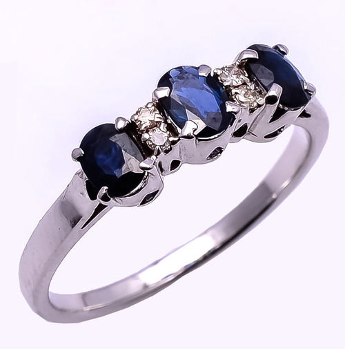 925 Sterling Silver Blue Sapphire & Diamond Gemstone Ring