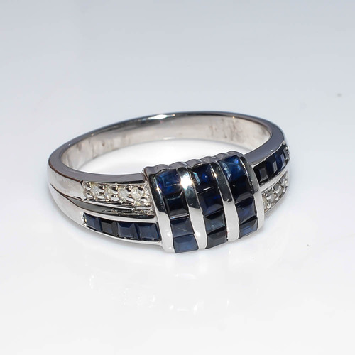 925 Sterling Silver Blue Sapphire & Diamond Gemstone Ring