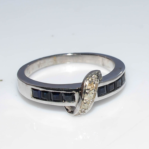 925 Sterling Silver Blue Sapphire & Diamond Gemstone Ring