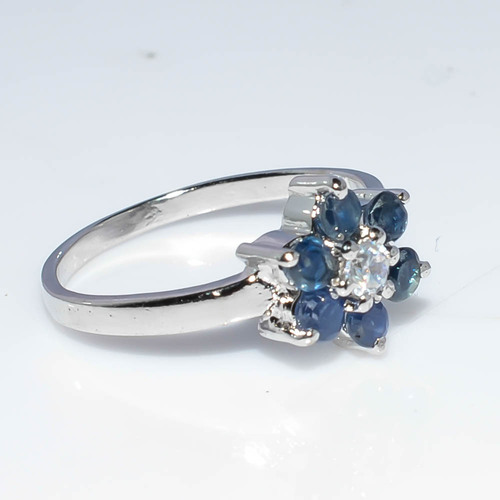 925 Sterling Silver Blue Sapphire & Diamond Gemstone Ring