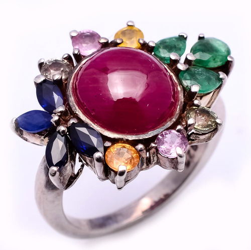 925 sterling silver Ruby,Emerald,Sapphire Gemstone Ring