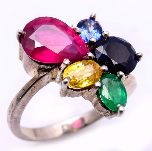 925 sterling silver multi precious gemstone Ring